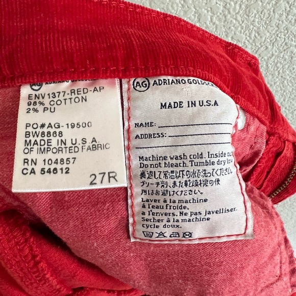 Ag Stevie Ankle Slim Straight Red Corduroy Pant - Picture 8 of 12